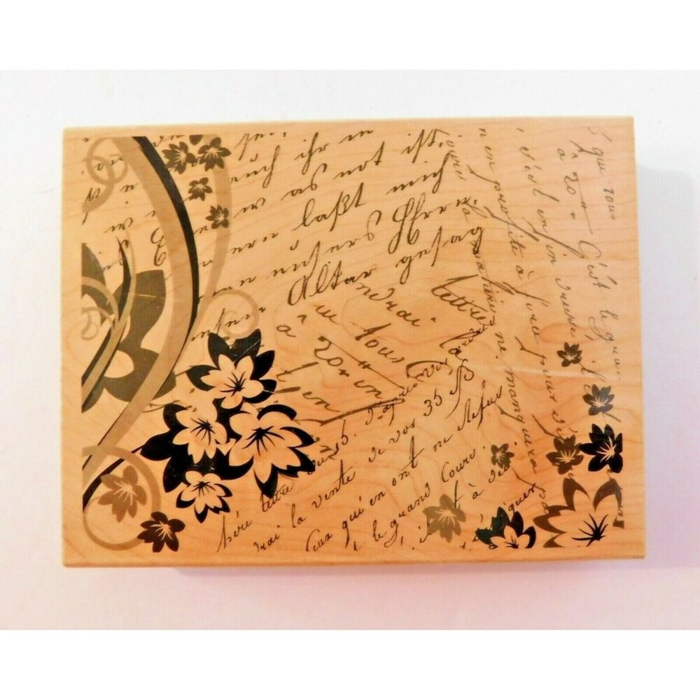 Hero Arts Large Rubber Stamp Old Writing Flower Collage 5.75 x 4.5 Wood Mounted